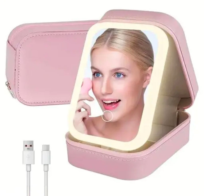 2-in-1 LED Makeup Mirror & Cosmetic Organizer – Travel Jewelry Storage ...